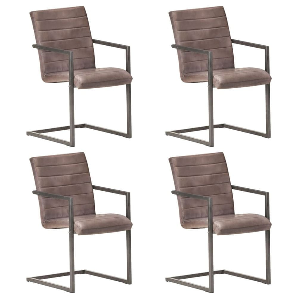 Vidaxl Jedálenské stoličky, perová kostra 4 ks, hnedé, pravá koža